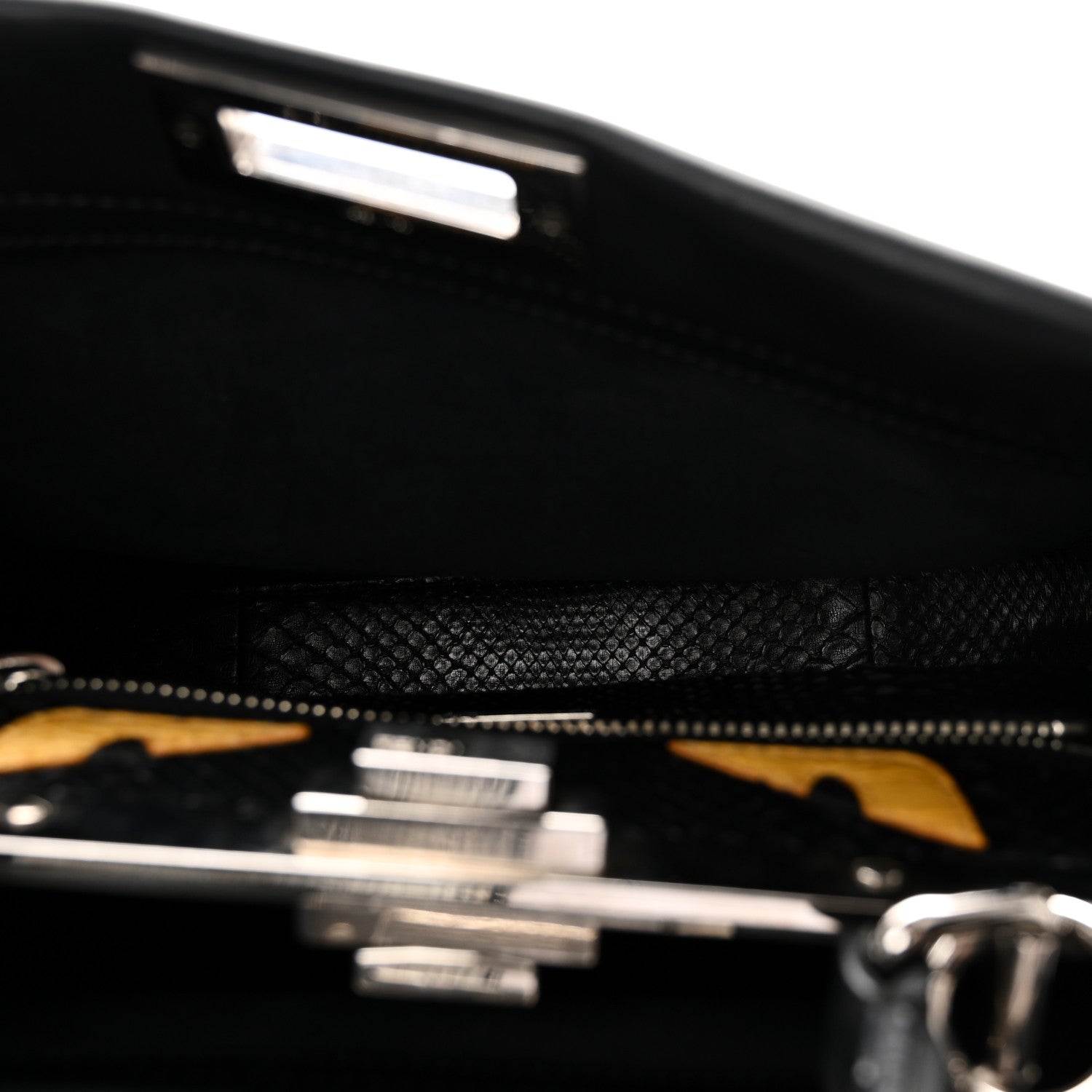 Fendi Vitello Seta Snakeskin Crocodile Monster Eyes Medium Peekaboo Iconic Satchel Black Girasole 5 of 10
