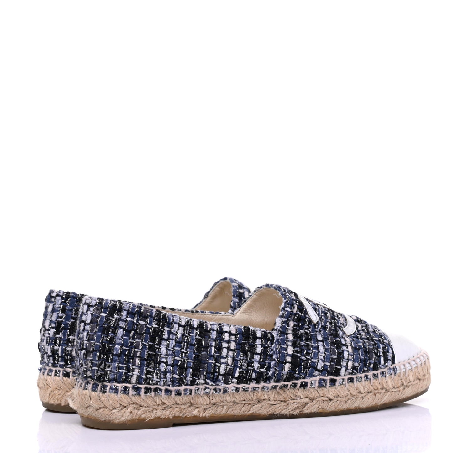 Metallic Tweed Lambskin CC Espadrilles 39 Blue Black Silver