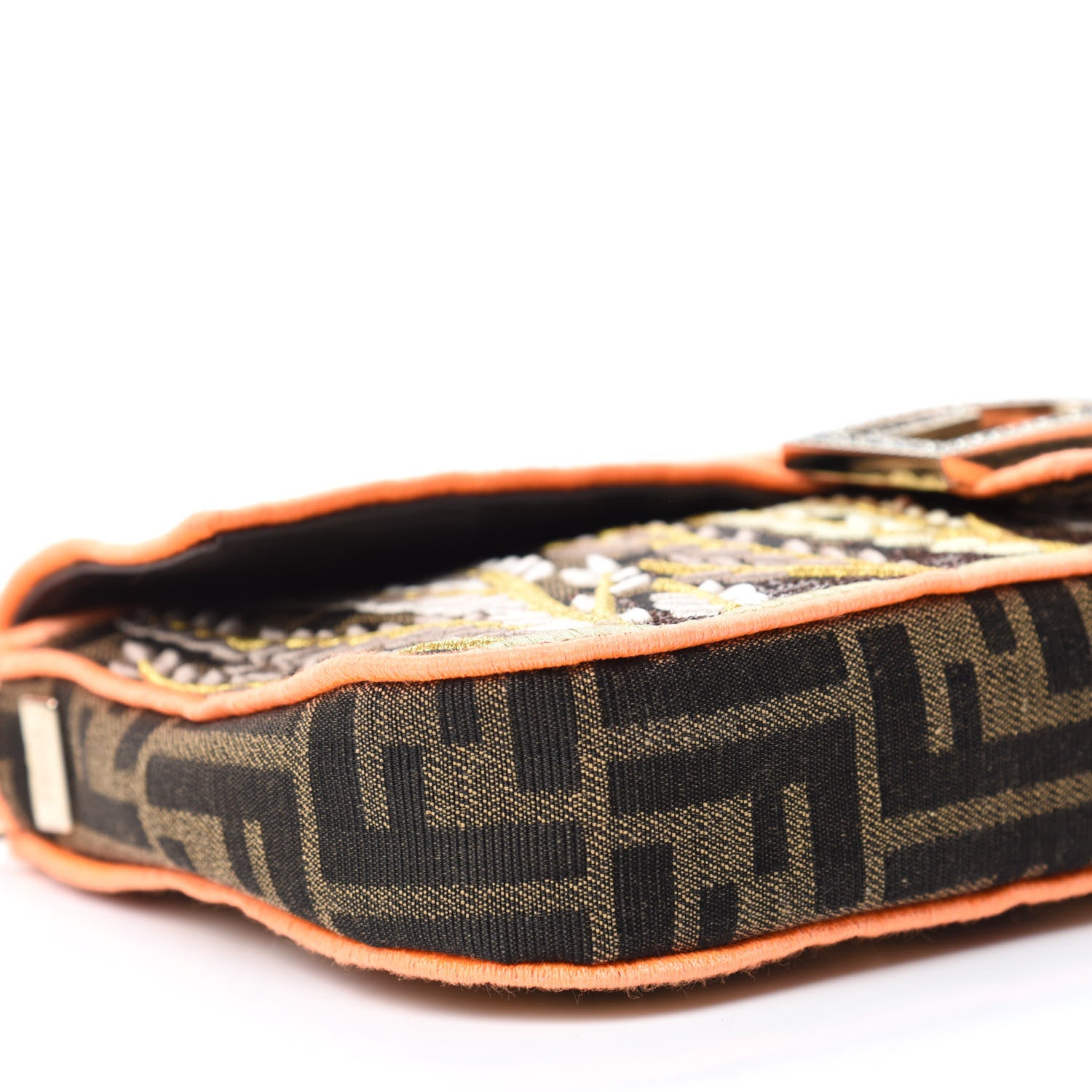 Fendi Fabric Jacquard FF 1974 Plant Embroidered Baguette Tobacco Moro Orange 6 of 10