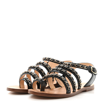 Chanel Calfskin Fantasy Chain Flat Sandals 39 Black 3 of 10
