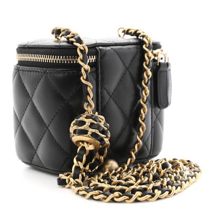 Chanel Lambskin Quilted Mini Pearl Crush Vanity Case With Chain Black 3 of 12