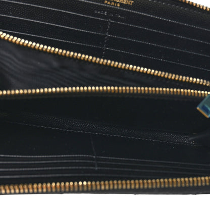 Saint Laurent Grain De Poudre Matelasse Chevron Monogram Zip Around Wallet Black 6 of 8