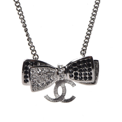 Chanel Crystal CC Bow Necklace Silver Black 4 of 6