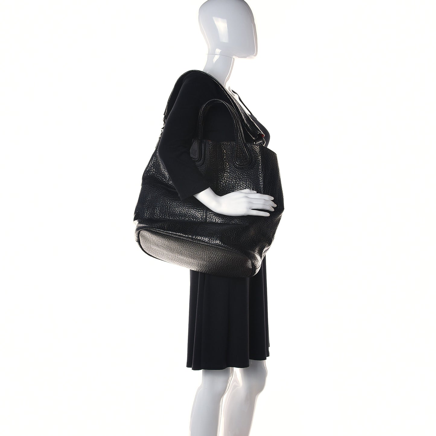 Glazed Pebbled Calfskin Nightingale North South Tote Black