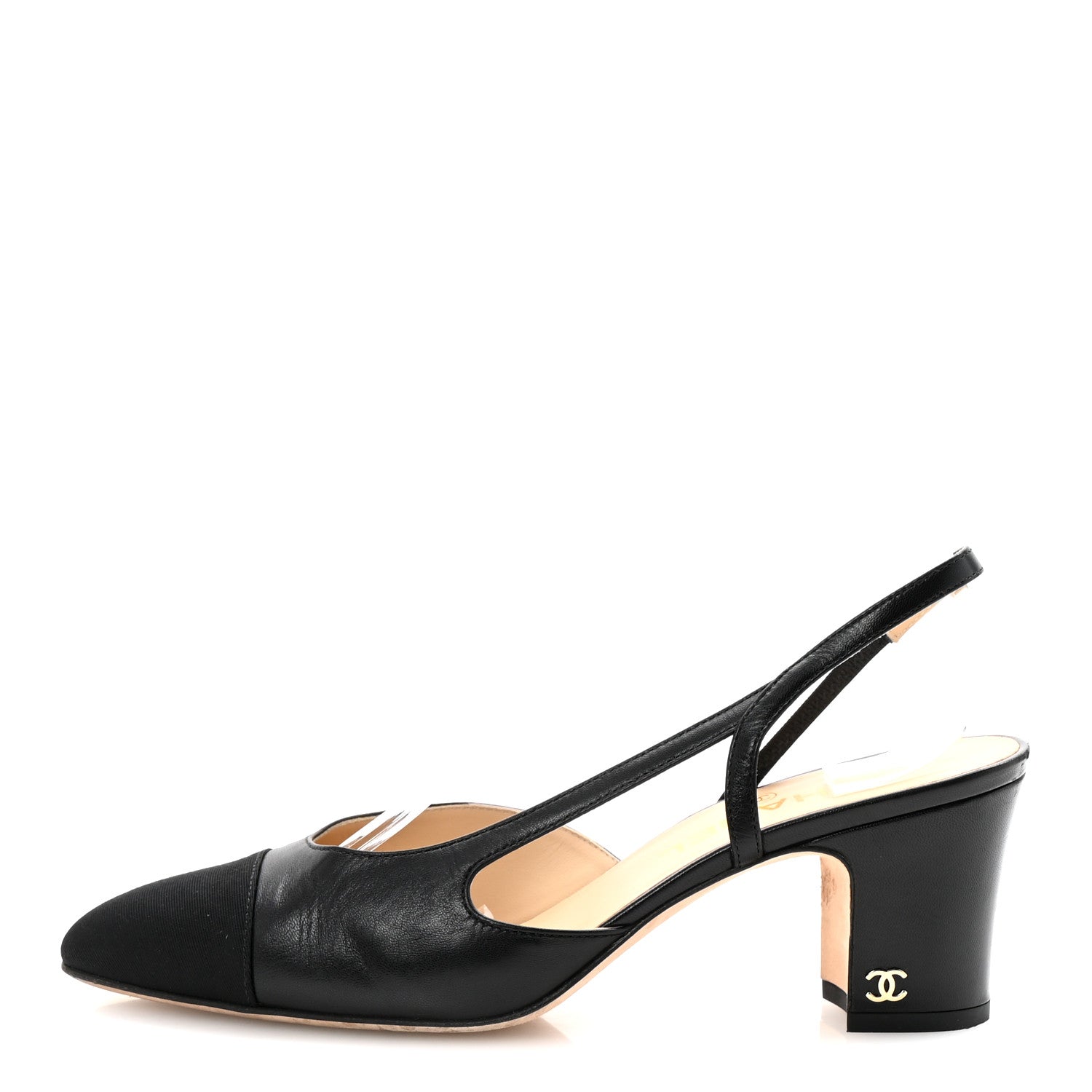 Chanel Goatskin Grosgrain Cap Toe CC Slingback Pumps 38 Black 1 of 10