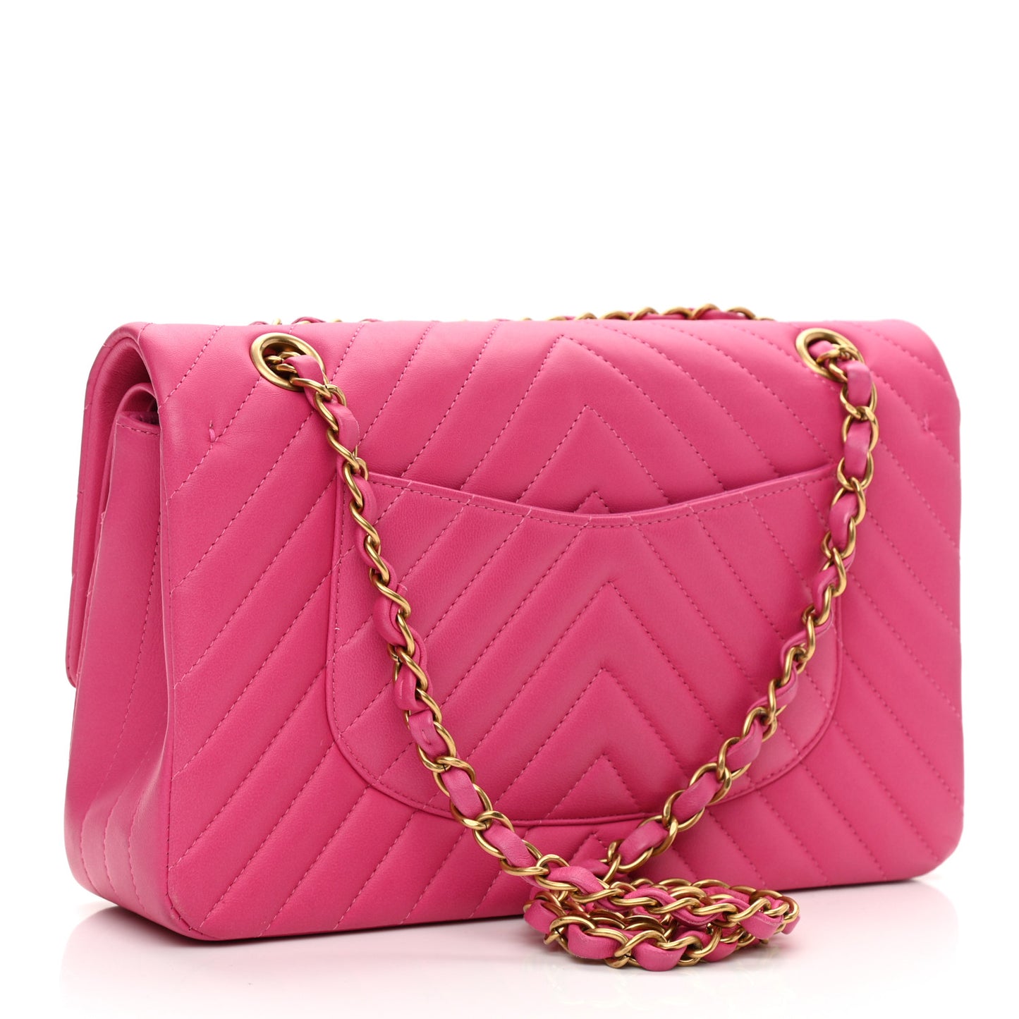 Lambskin Chevron Quilted Medium Double Flap Pink