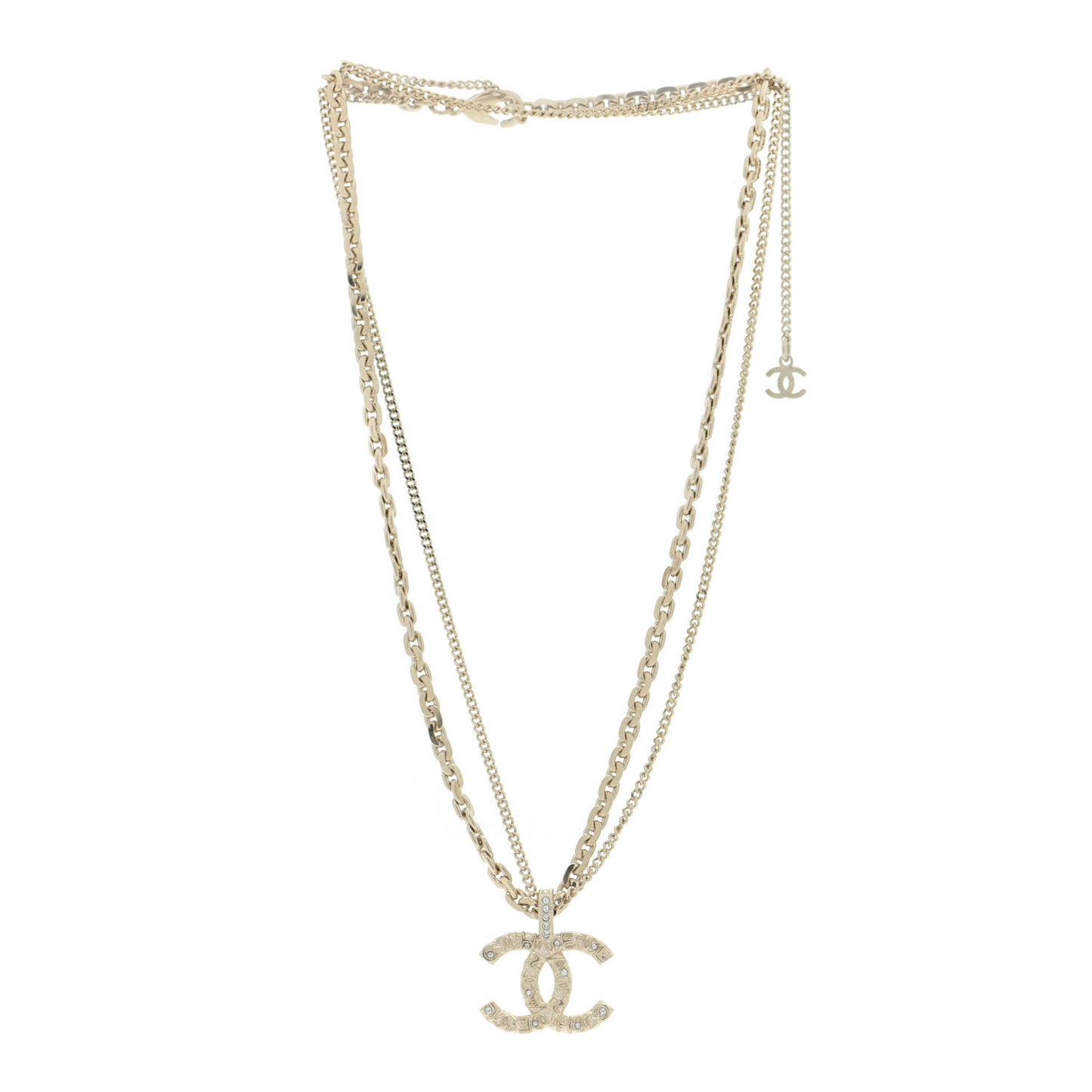 Crystal CC Multi Strand Chain Necklace Gold
