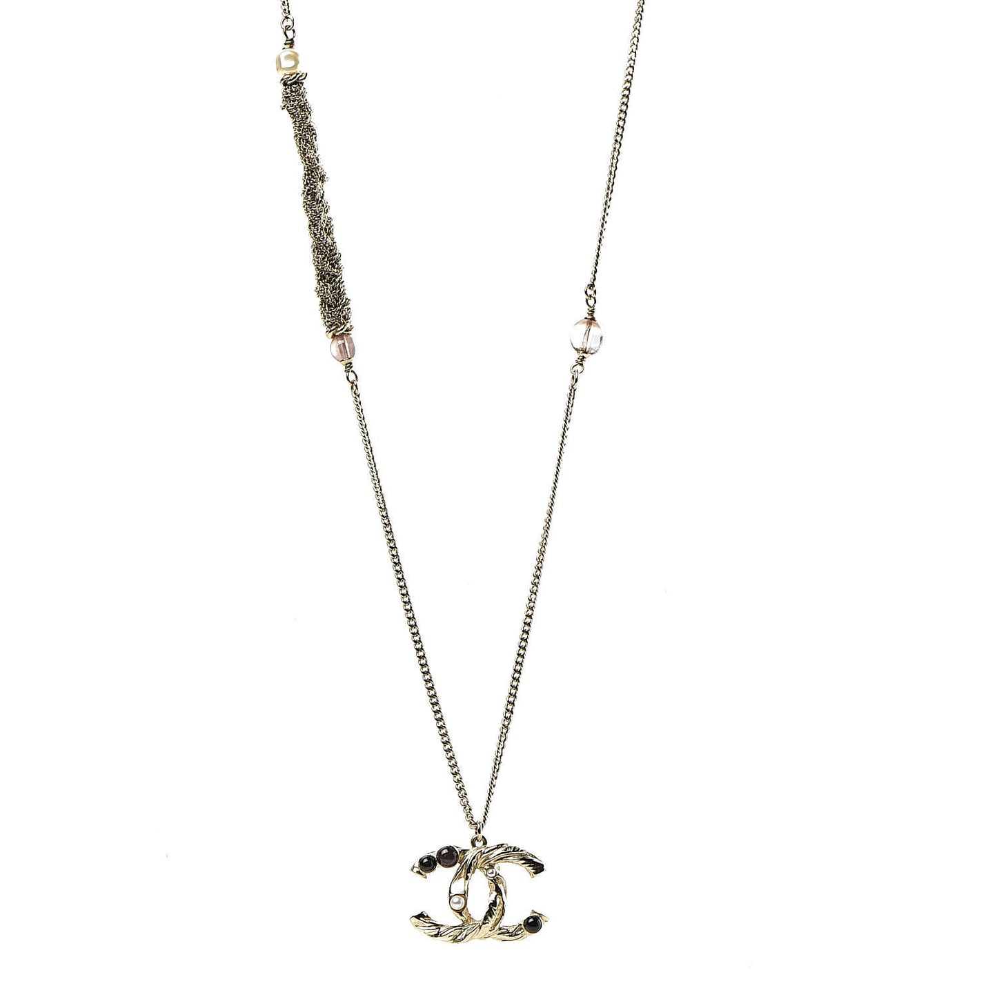 Pearl Crystal CC Bead Necklace Gold
