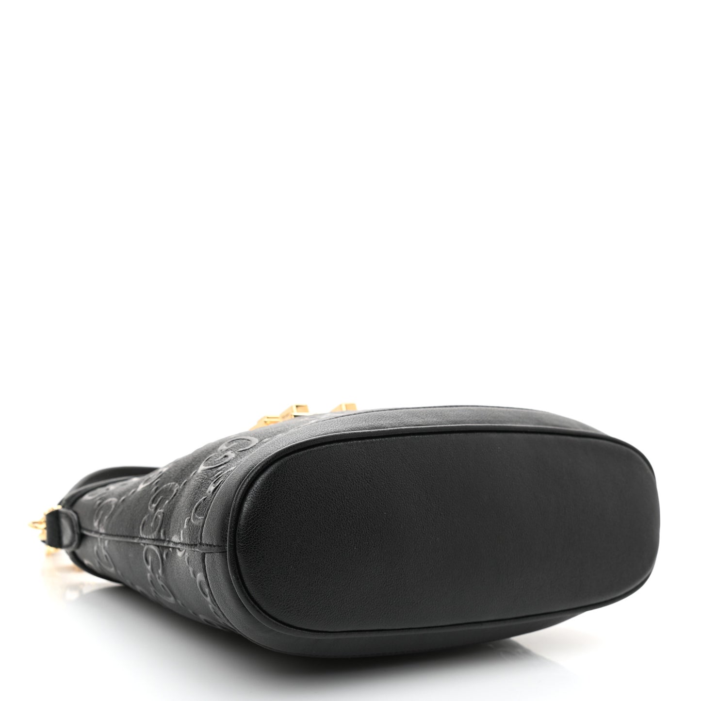 Wonka Grain Calfskin GG Monogram Debossed Small Padlock Shoulder Bag Black