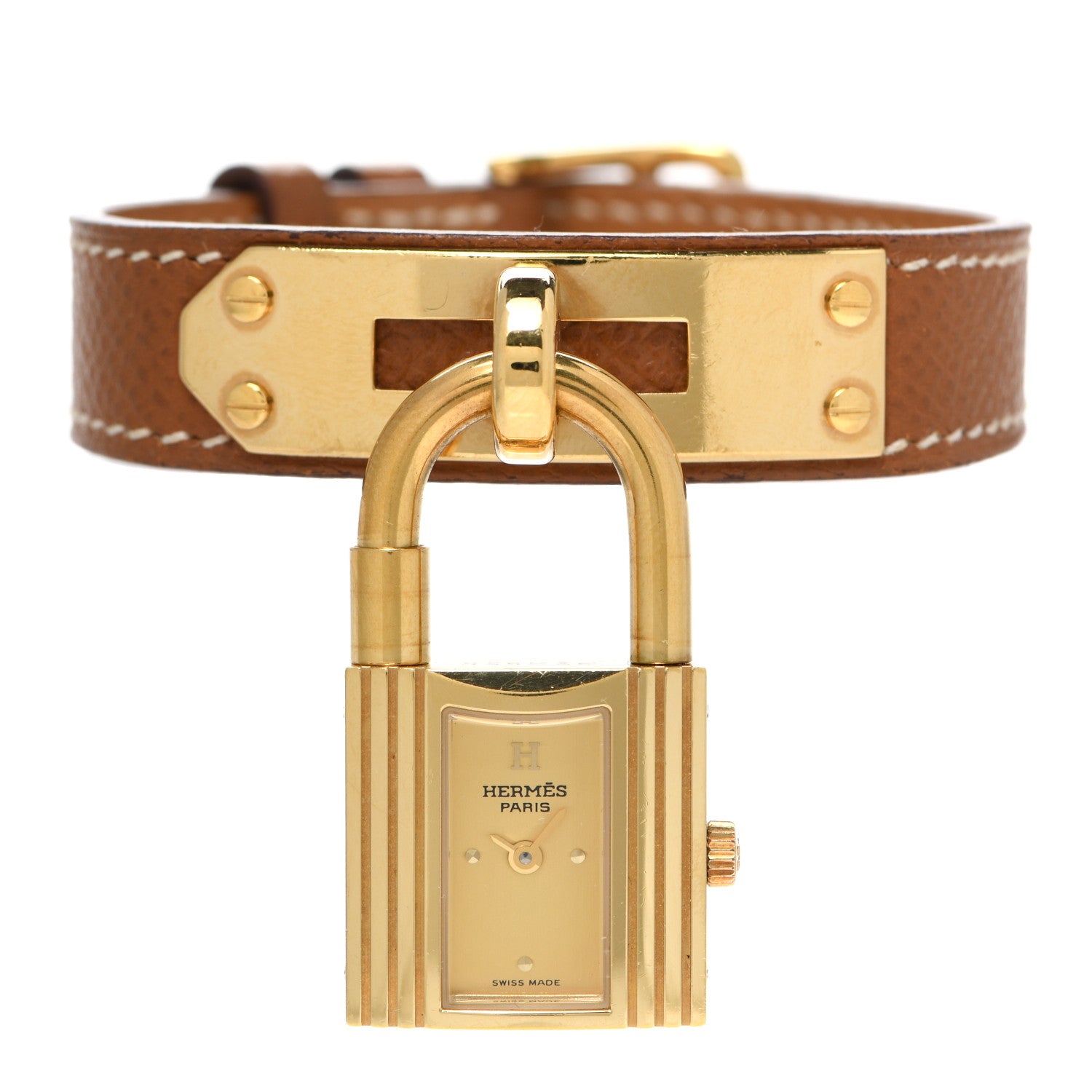 Hermes Stainless Steel Courchevel 20mm Kelly Cadena Quartz Watch Gold 1 of 3