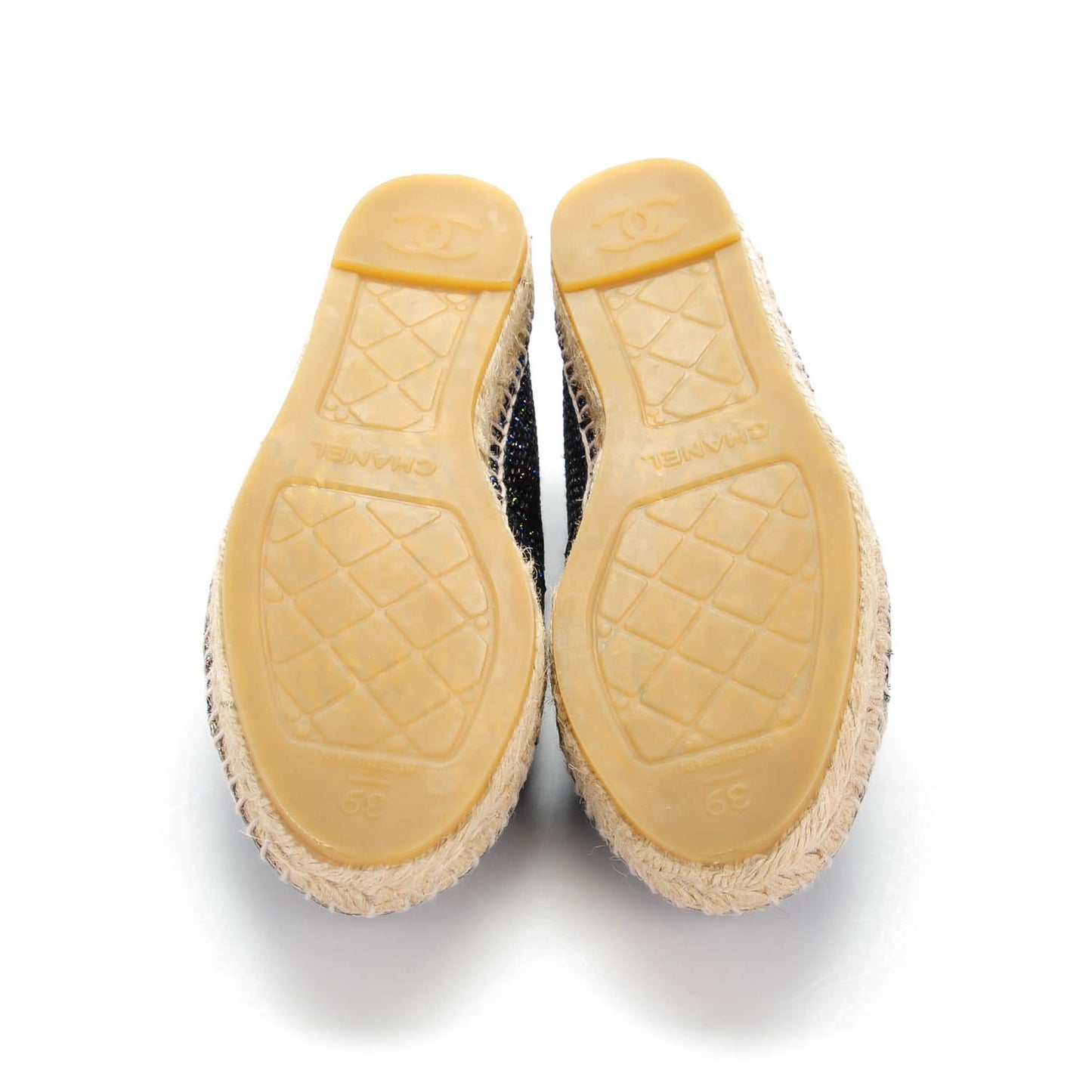Tweed Patent Goatskin CC Espadrilles 39 Black Pink Yellow