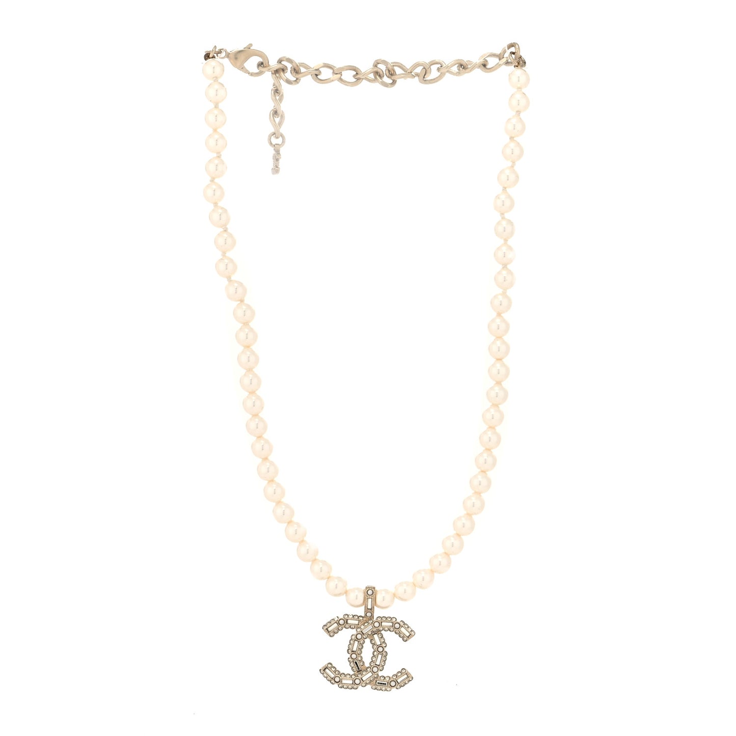 Pearl Crystal Baguette CC Short Necklace Gold