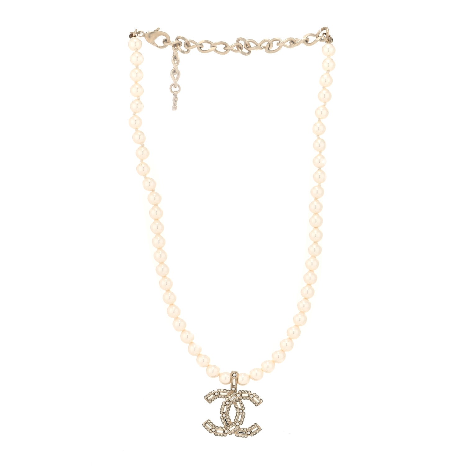 Chanel Pearl Crystal Baguette CC Short Necklace Gold 3 of 5