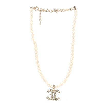 Chanel Pearl Crystal Baguette CC Short Necklace Gold 3 of 5