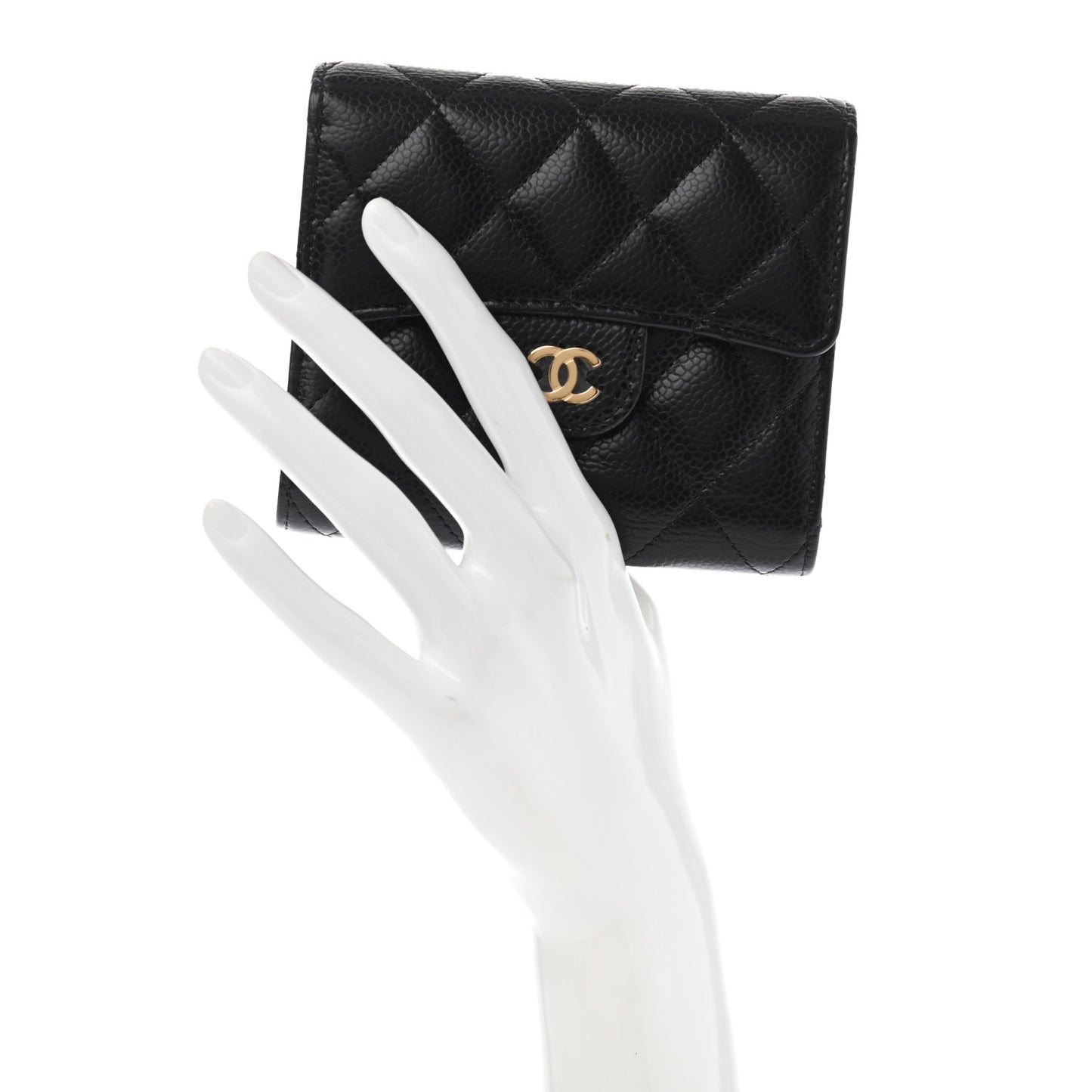 Caviar Quilted Compact Flap Wallet Black