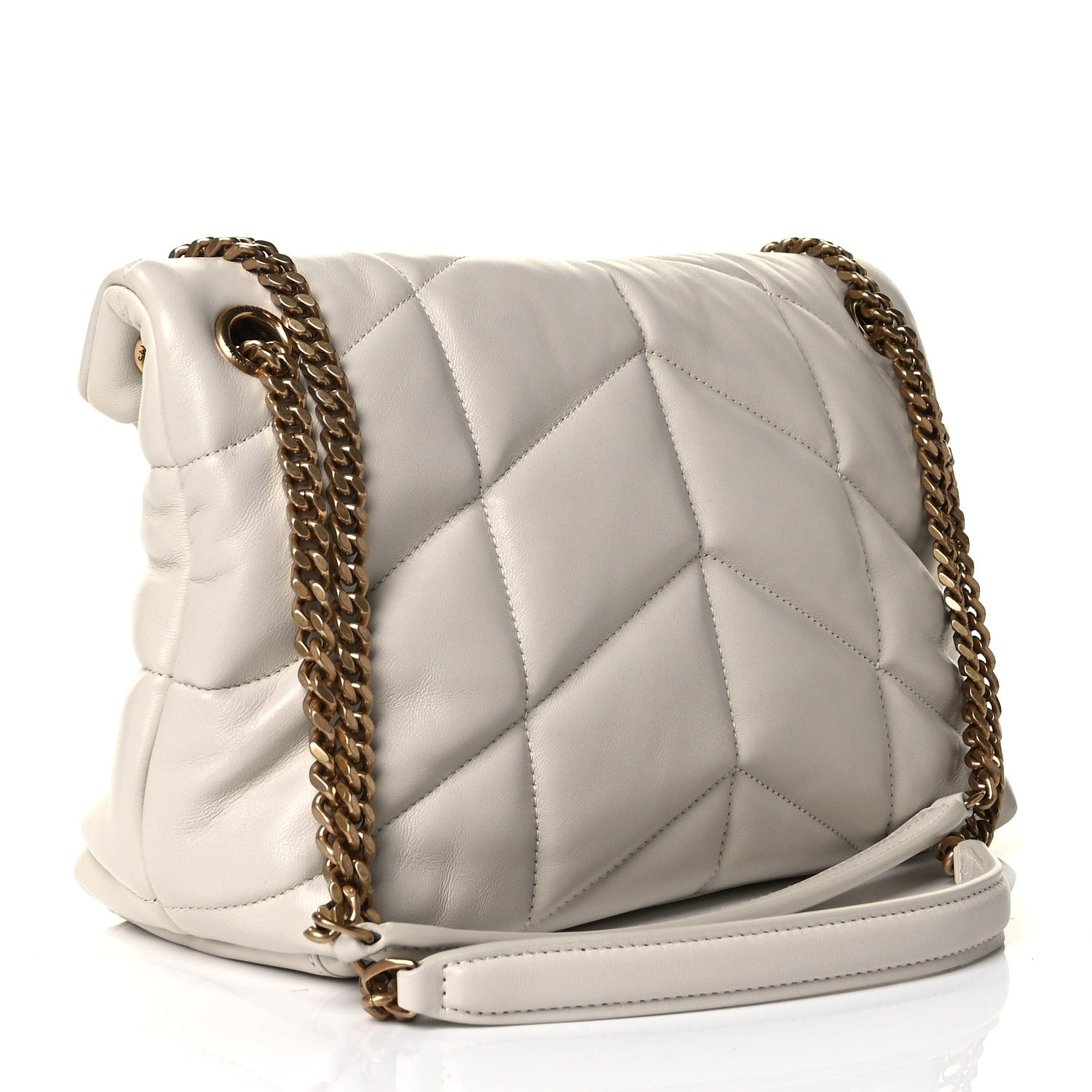 Saint Laurent Lambskin Quilted Small Loulou Puffer Monogram Chain Satchel Blanc Vintage 4 of 19