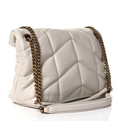 Saint Laurent Lambskin Quilted Small Loulou Puffer Monogram Chain Satchel Blanc Vintage 4 of 19