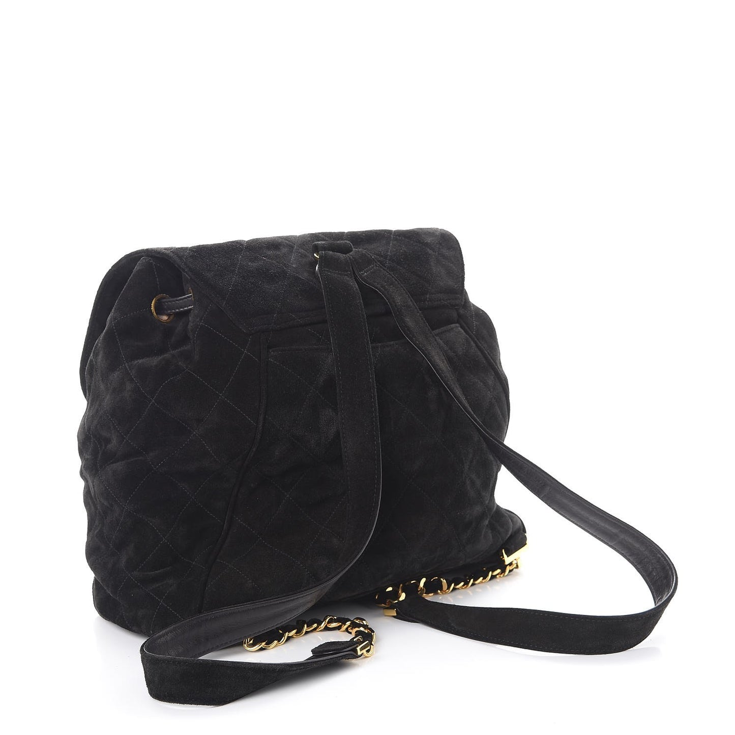 Suede Quilted Drawstring Backpack Black