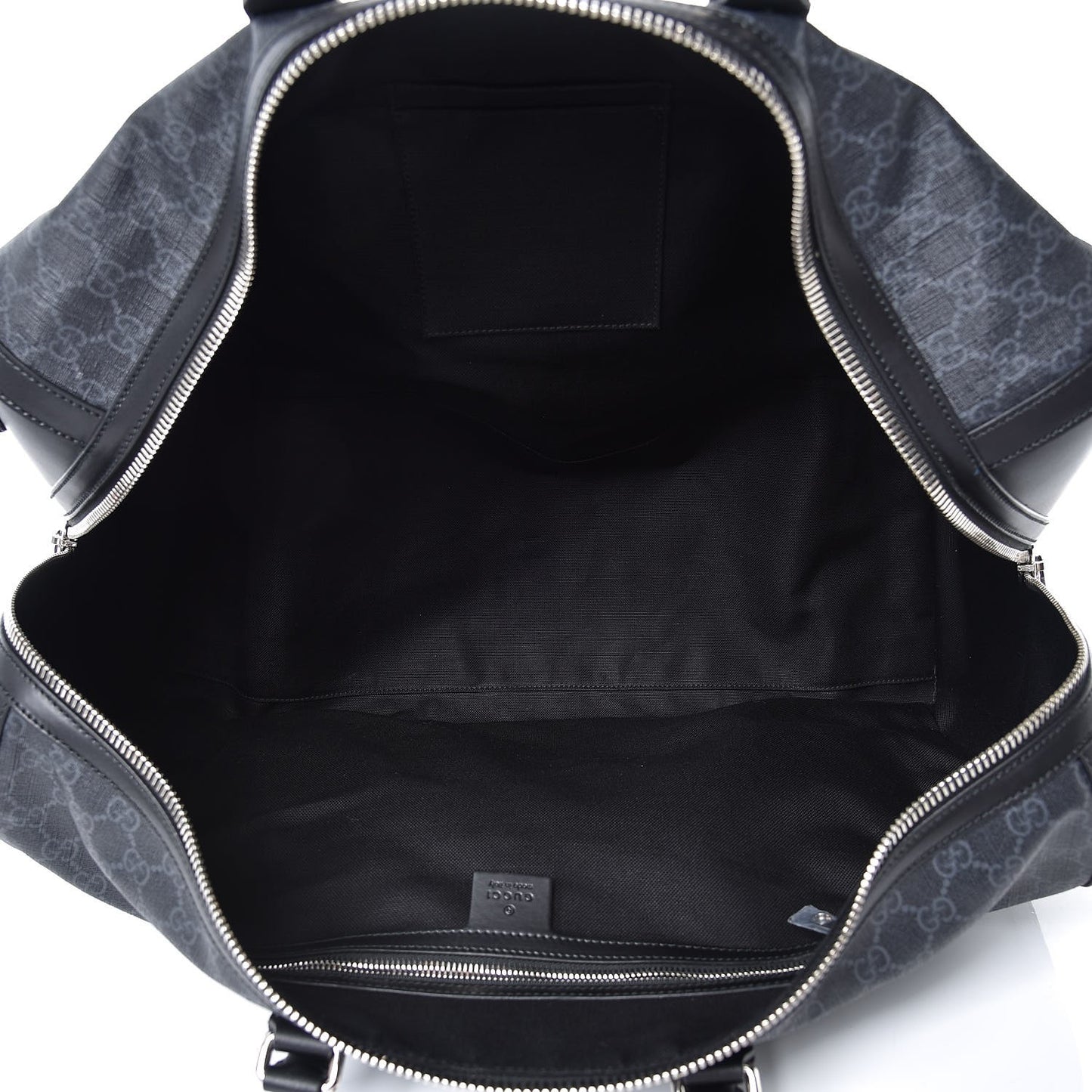 Soft GG Supreme Monogram Appia Calfskin Web Large Carry On Duffle Bag Black Grey
