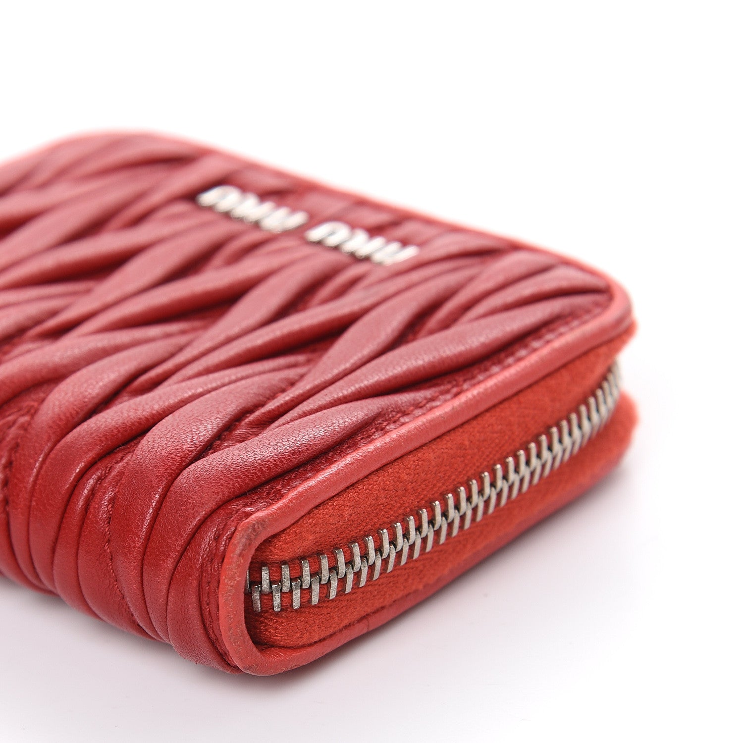 Miu Miu Nappa Matelasse Zip Around Compact Wallet Fuoco 8 of 14