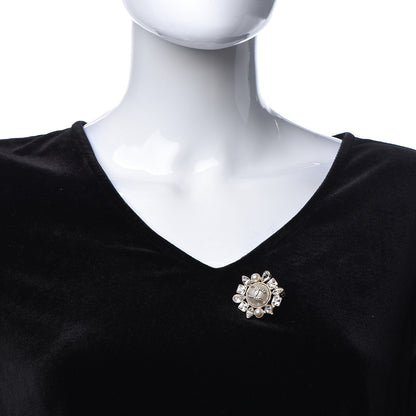Chanel Pearl Crystal CC Snowfall Brooch Light Gold 2 of 5