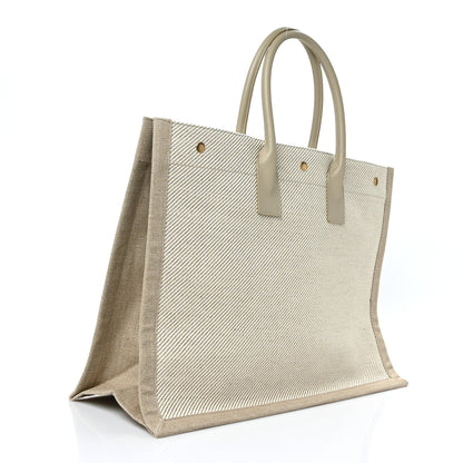 Saint Laurent Linen Calfskin Small Rive Gauche Tote Beige Sea Salt 3 of 8