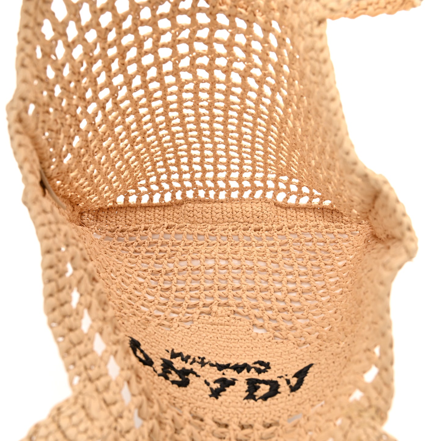 Yarn Raffia Effect Crochet Logo Embroidered Tote Bag Naturale