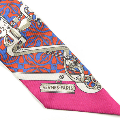 Hermes Silk Mors Et Gourmettes Remix Twilly Fuchsia Bleu Corail 2 of 3