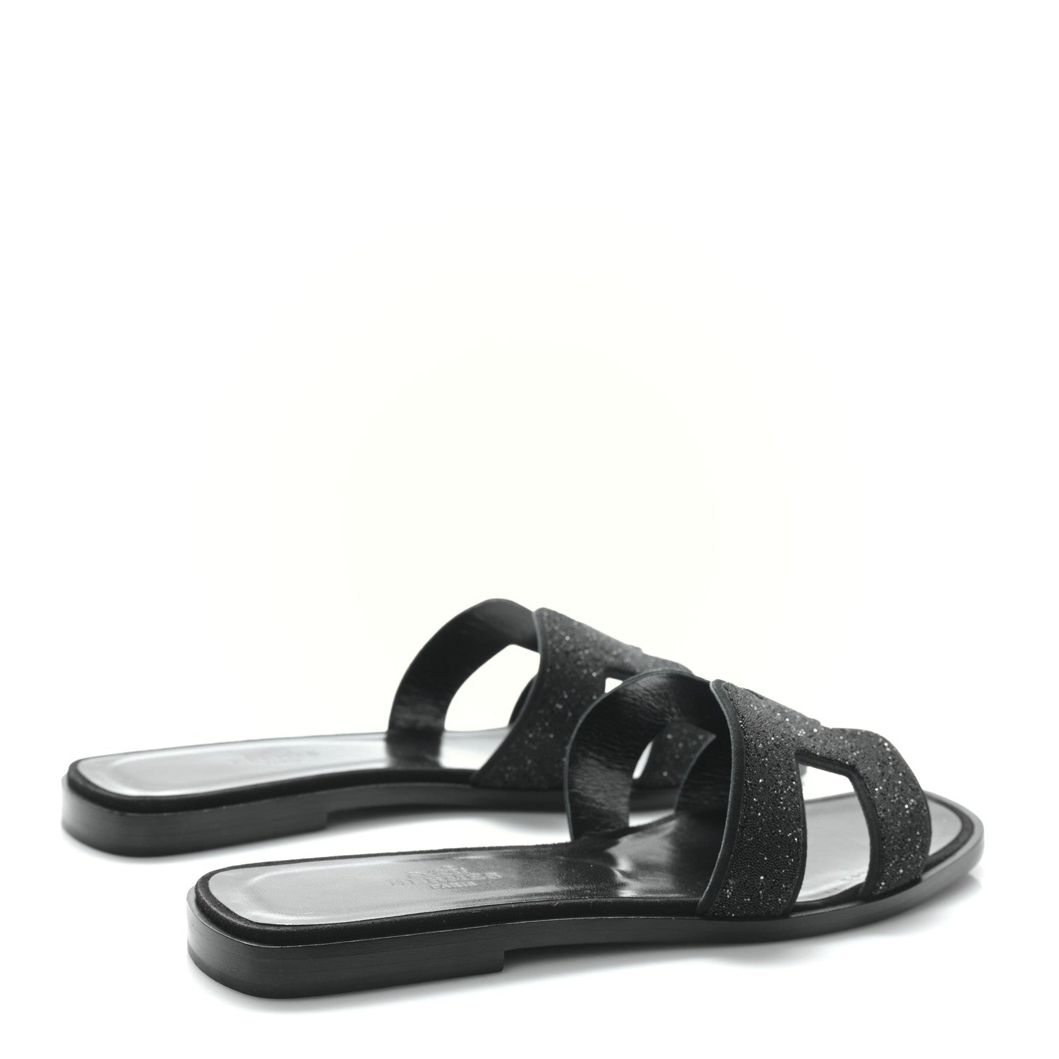 Hermes Suede Goatskin Crystal Oran Sandals 37 Black 4 of 9