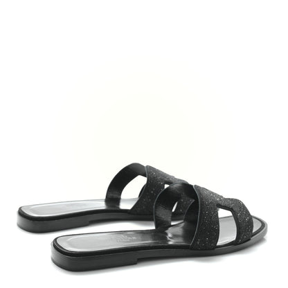 Hermes Suede Goatskin Crystal Oran Sandals 37 Black 4 of 9