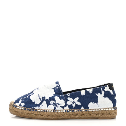 Saint Laurent Hawaiian Print Canvas Espadrilles 39 Bianco Blue Black 1 of 7