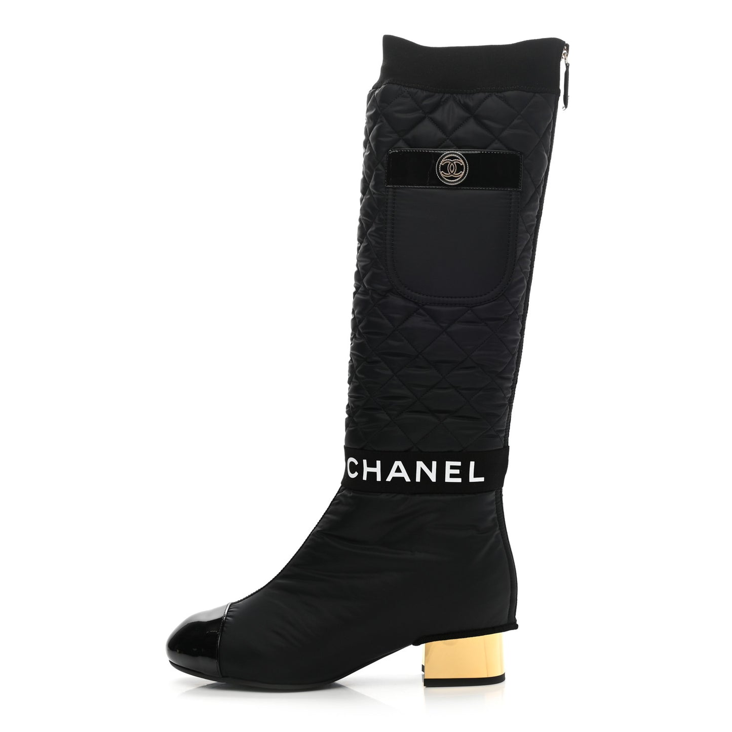 Mixed Fibers Lambskin Patent Calfskin Convertible High Boots 36.5 Black