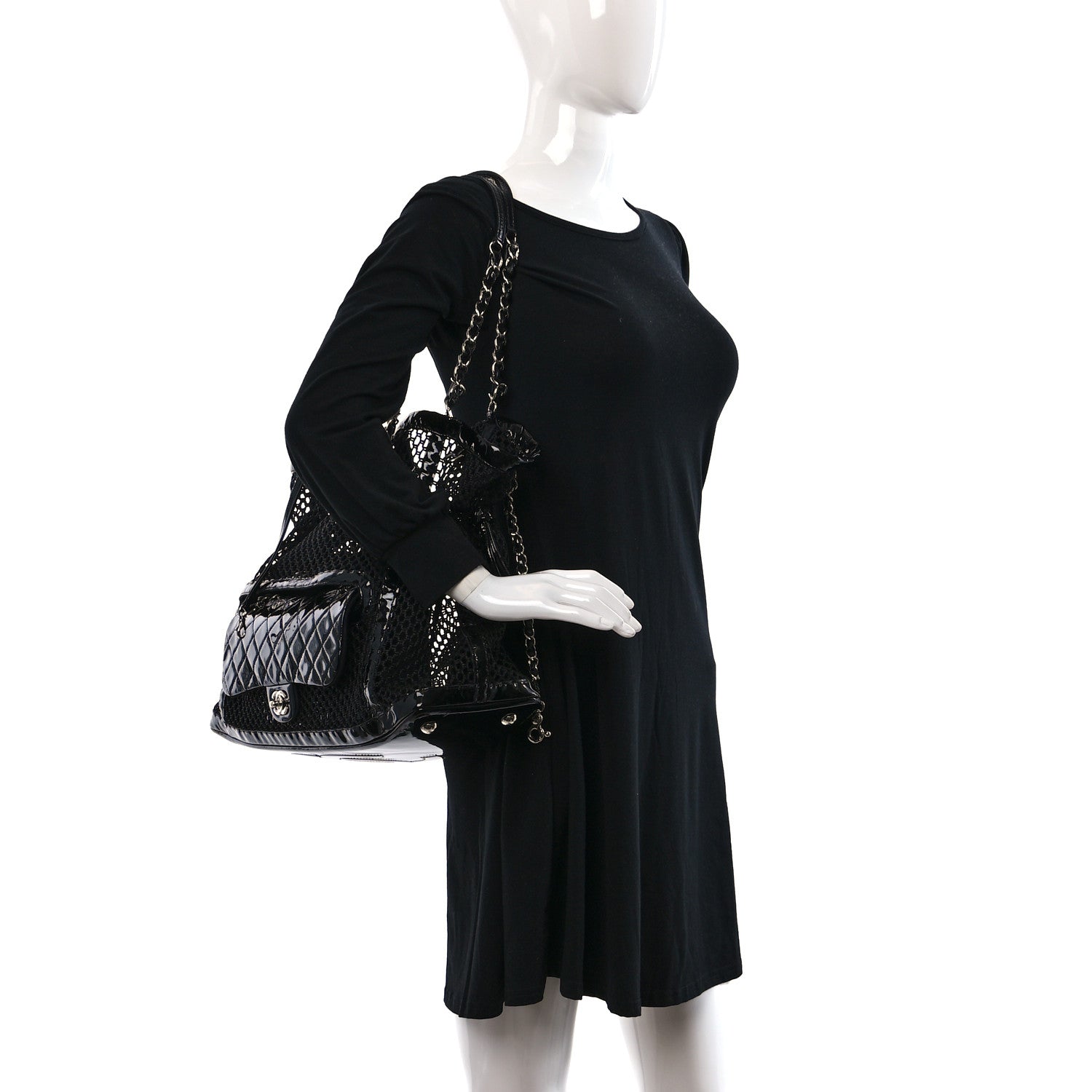 Chanel Patent Net Large La Madrague Tote Black 2 of 16