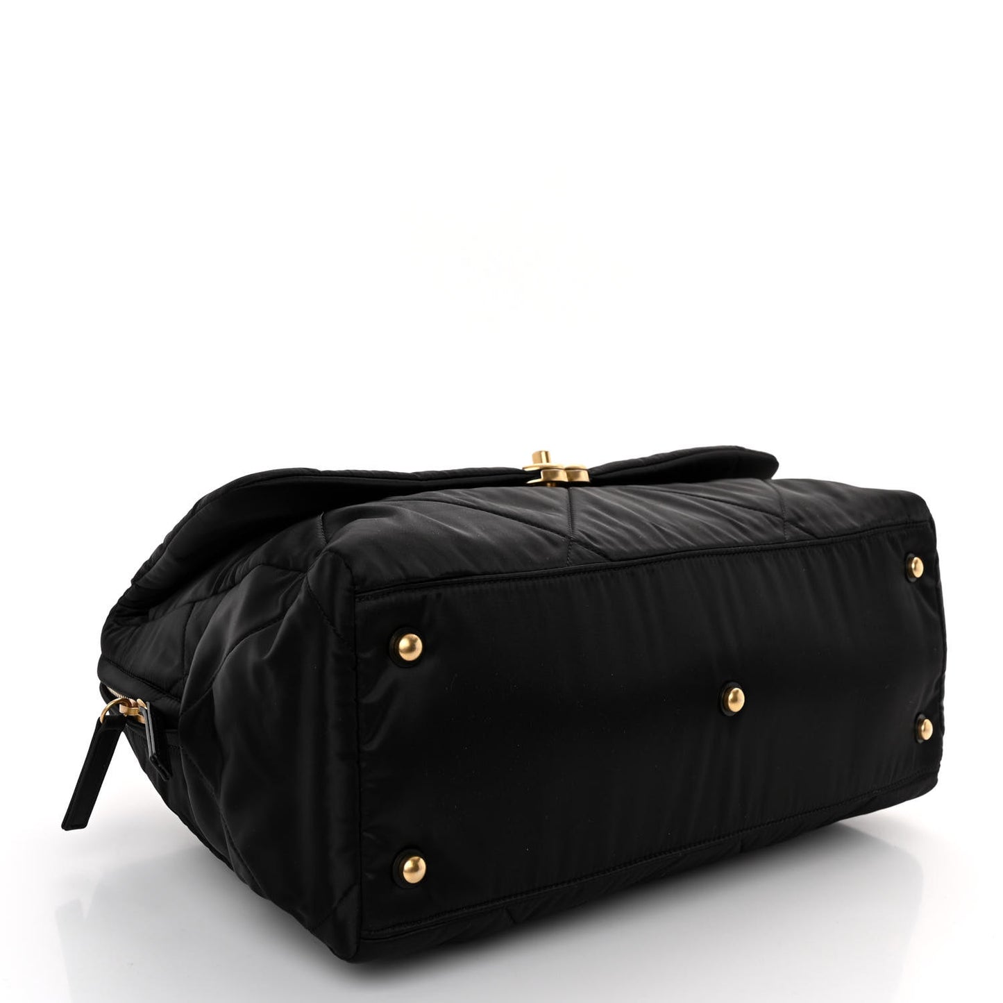Satin Quilted Large Bowling Bag Flap Black