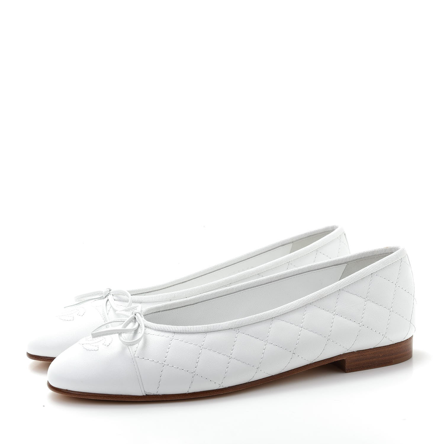 Chanel Lambskin Quilted Cap Toe Ballerina Flats 40 White 3 of 11
