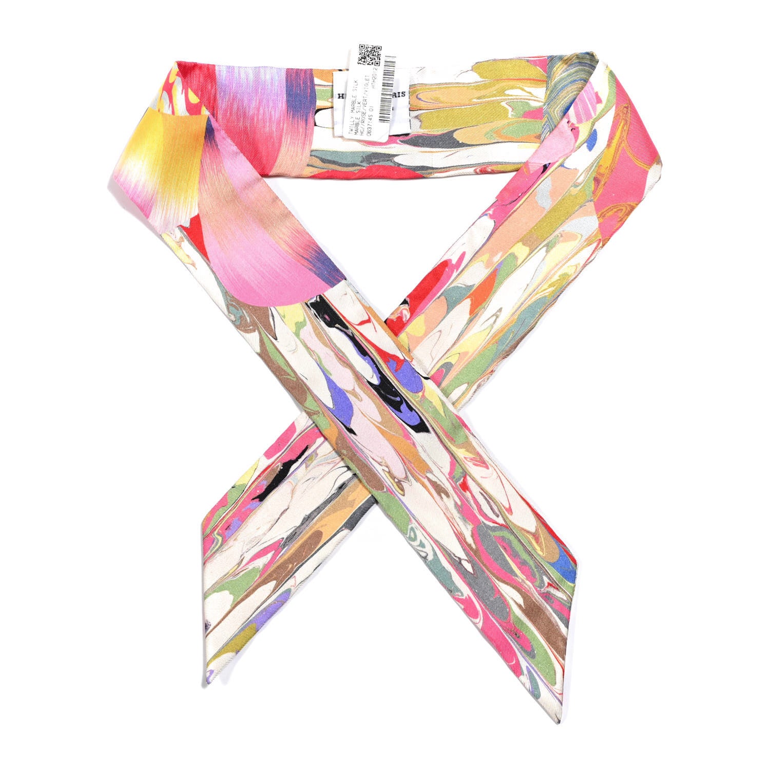 Hermes Silk Marble Silk Twilly Rose Vert Violet 1 of 3