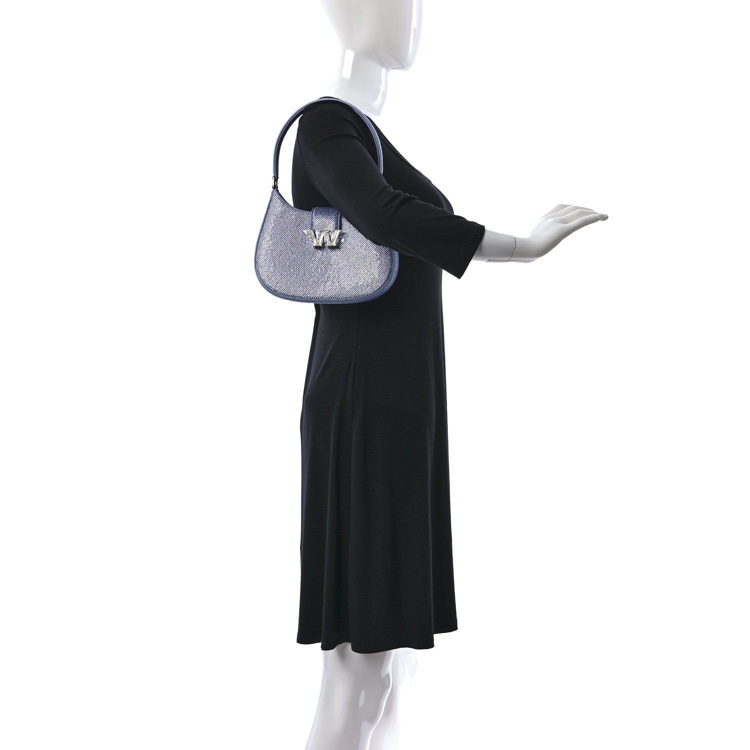 Alexander Wang Calfskin Satin Crystal Embellished Small Legacy Glitter Hobo Oxford 2 of 8