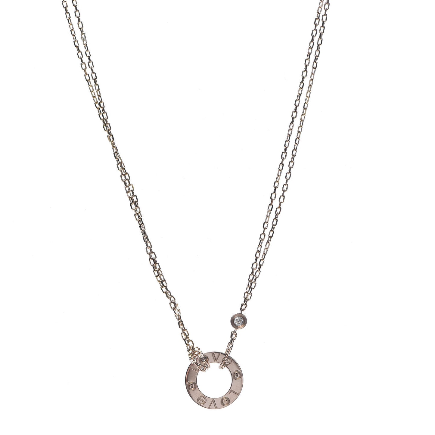 18K Pink Gold 2 Diamond LOVE Necklace