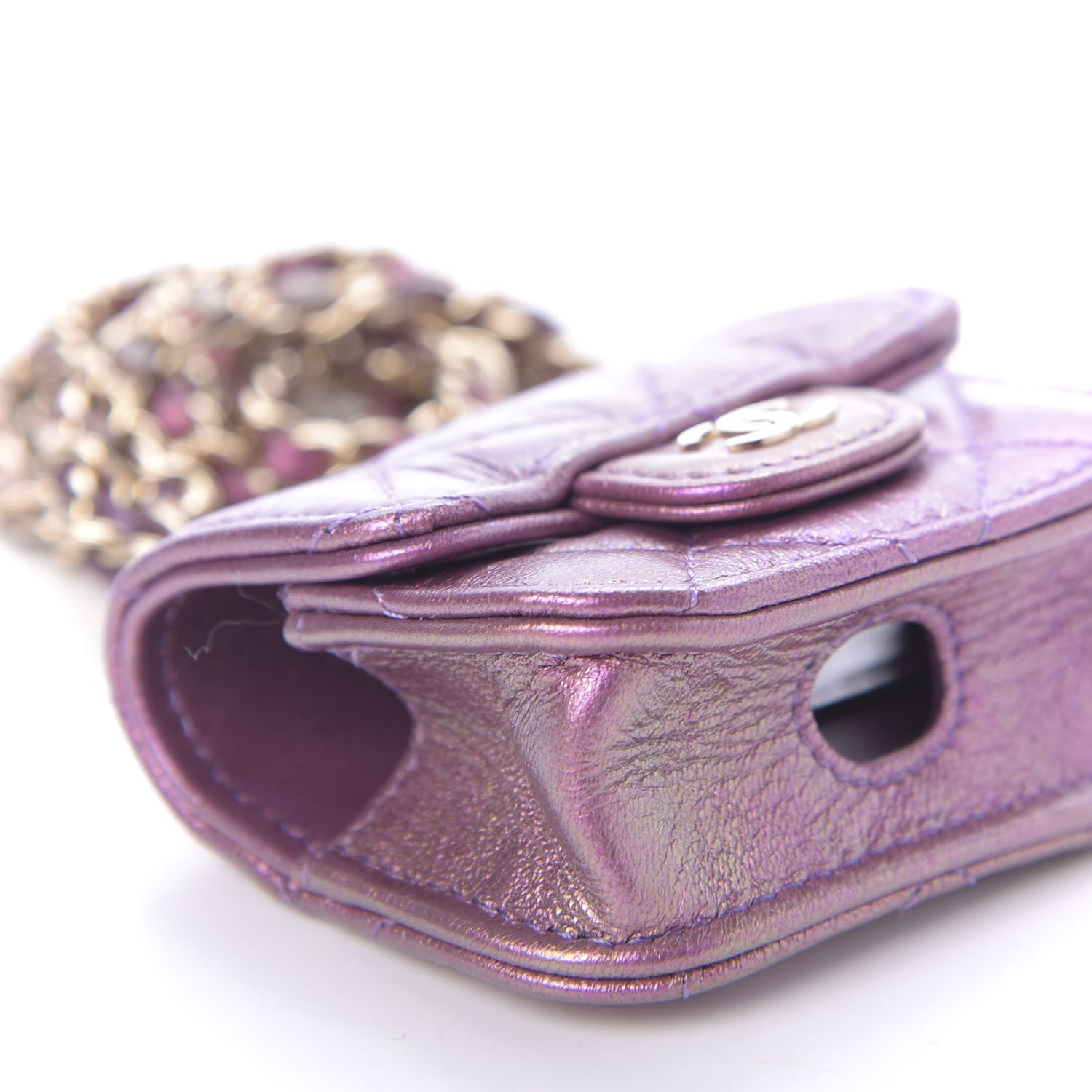 Chanel Iridescent Lambskin Quilted Airpods Pro Case Purple 5 of 10