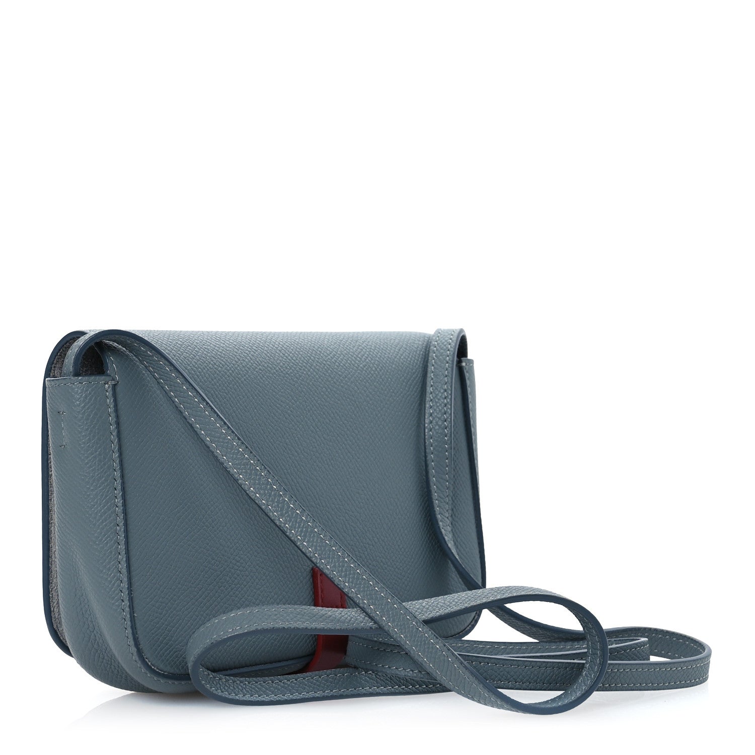 Celine Grained Shiny Calfskin Strap Clutch Blue Red 3 of 12