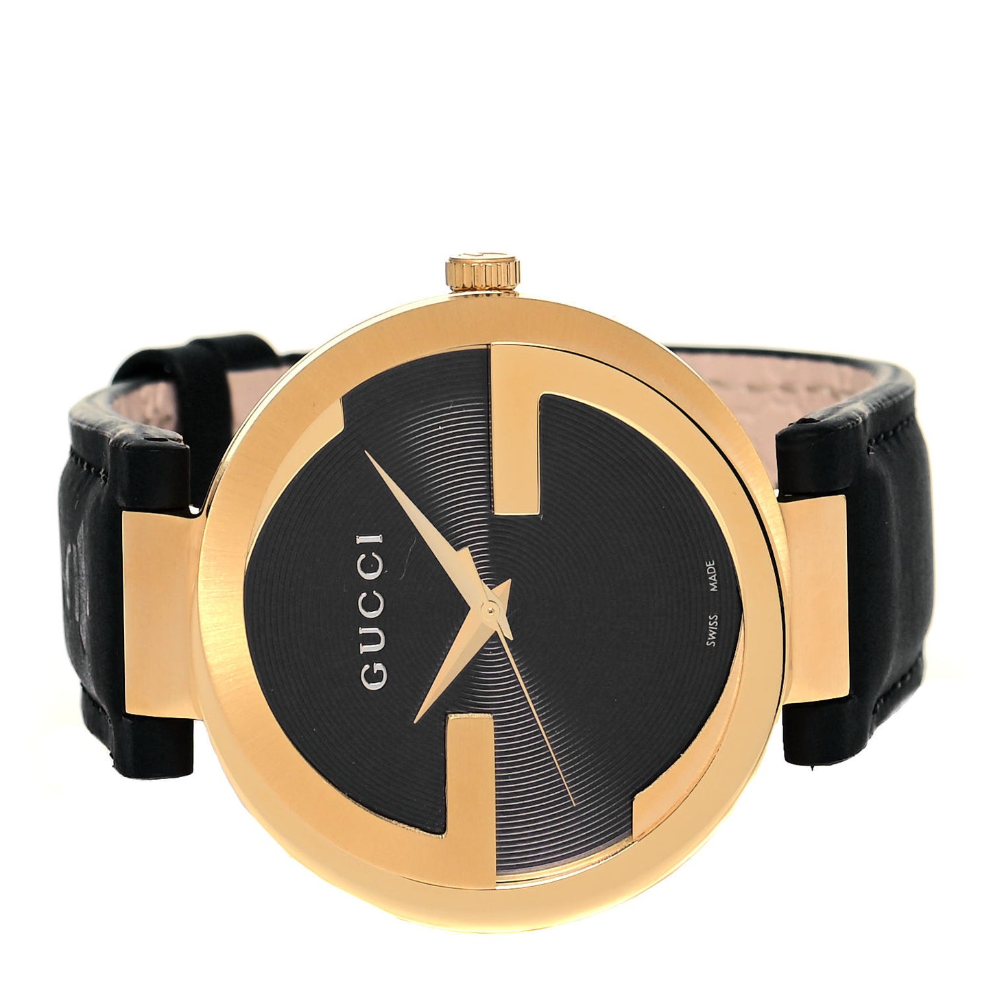 Stainless Steel Calfskin 42mm Interlocking G Quartz Watch Black