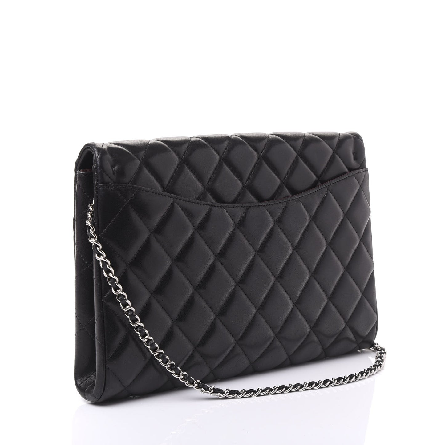Lambskin Quilted Clutch With Chain Flap Black