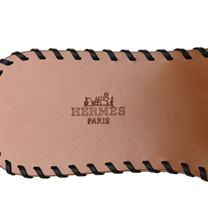 Hermes Box Calfskin Braided Oran Sandals 38 Black 7 of 9