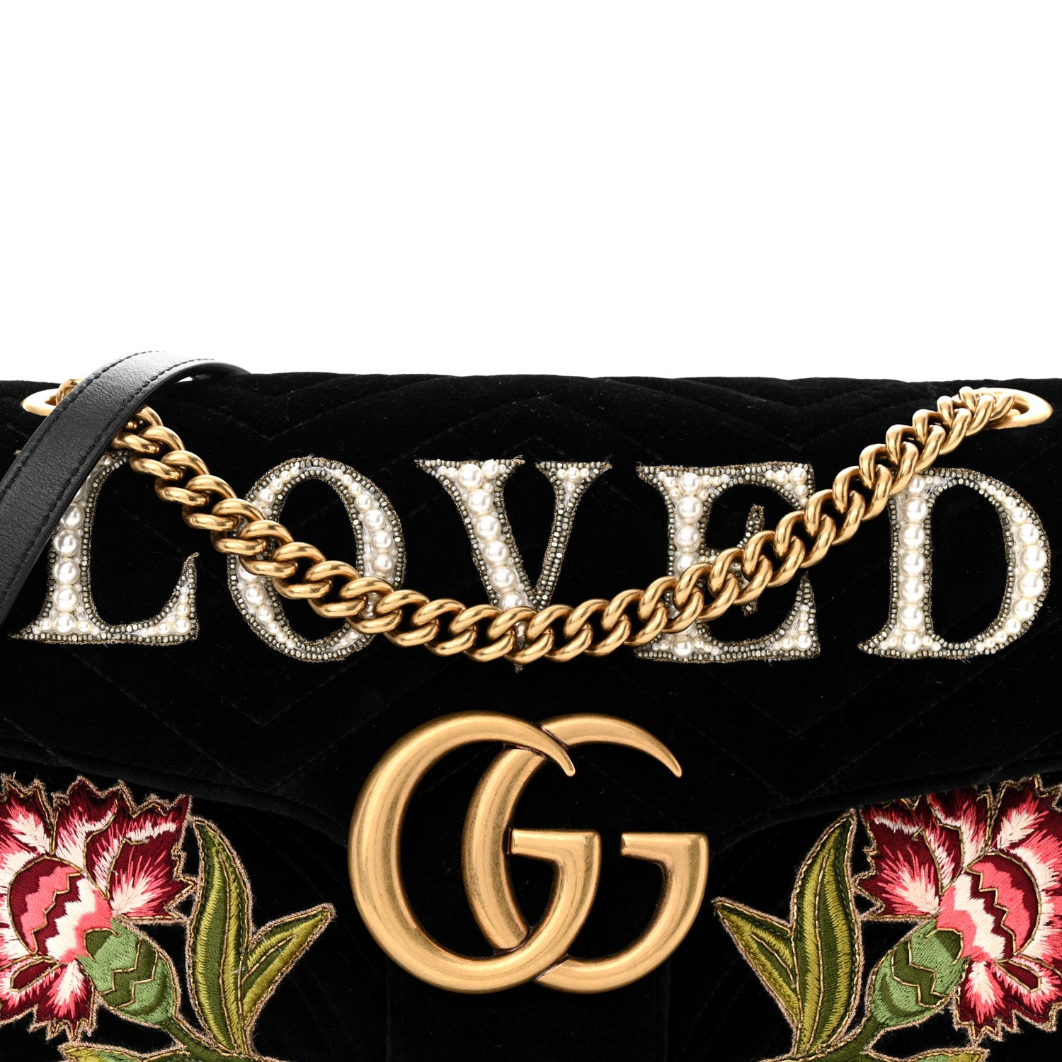 Gucci Velvet Matelasse Loved Embroidered Medium GG Marmont Shoulder Bag Black 8 of 10