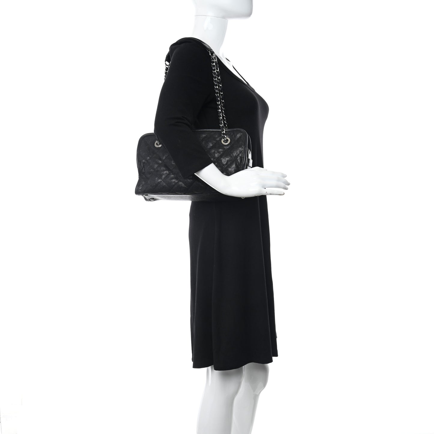 Caviar Quilted Small French Riviera Tote Black