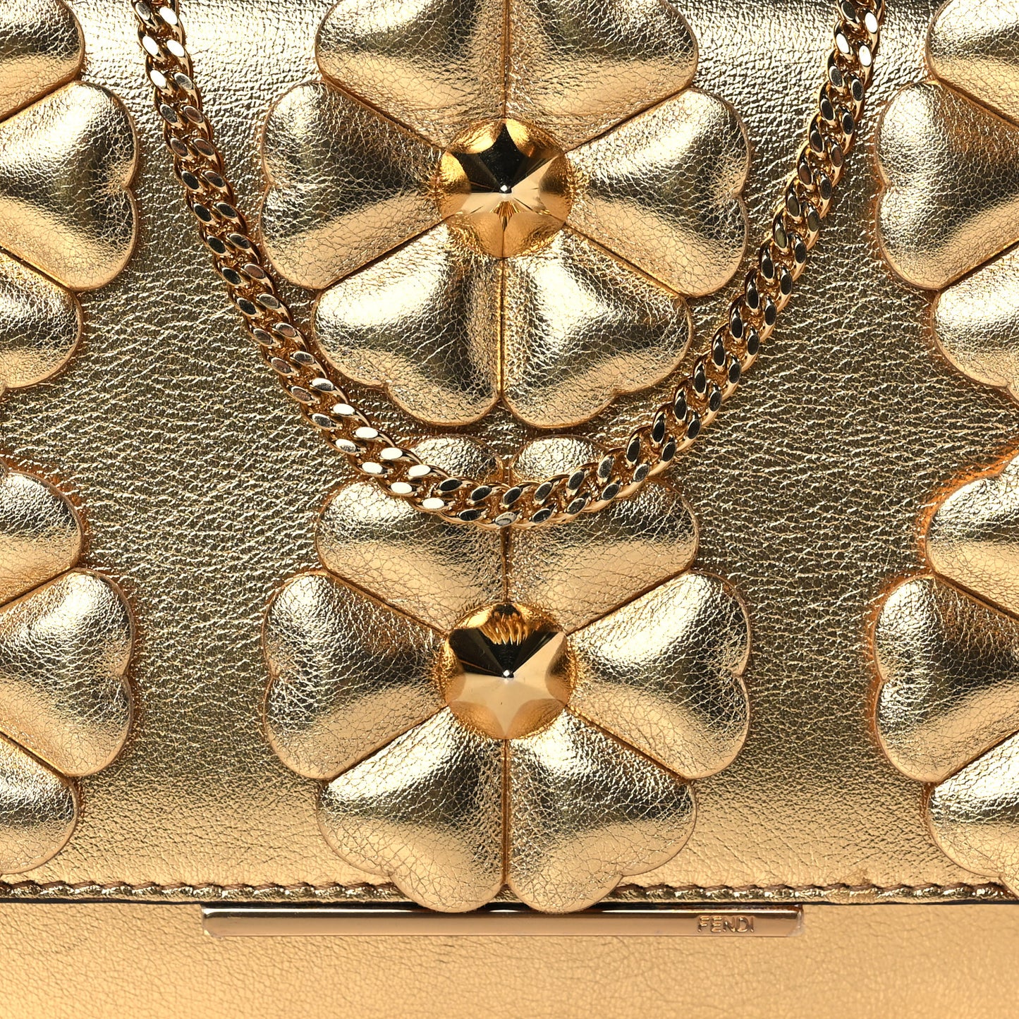Vitello Catalan Mirror Flowerland Tube Wallet On Chain Gold