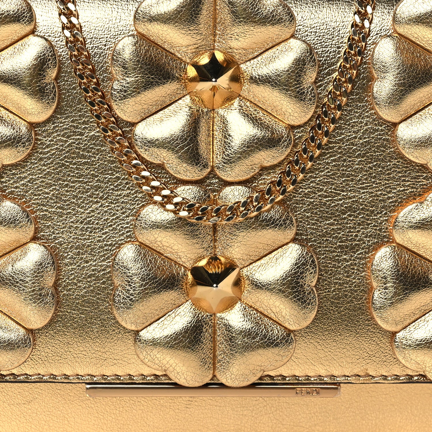 Fendi Vitello Catalan Mirror Flowerland Tube Wallet On Chain Gold 10 of 10