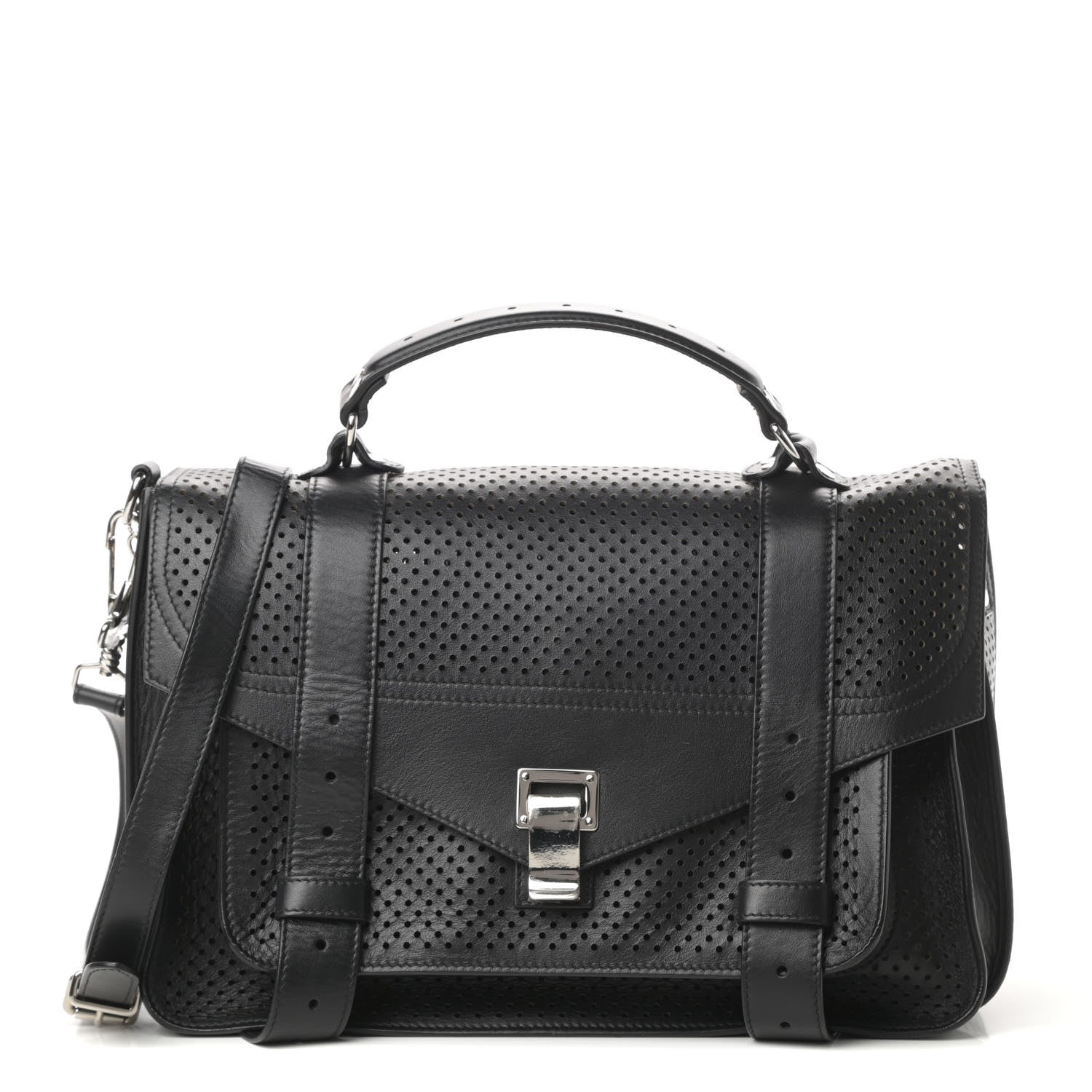 Proenza Schouler Lambskin Perforated Medium PS1 Satchel Black 1 of 12