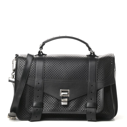 Proenza Schouler Lambskin Perforated Medium PS1 Satchel Black 1 of 12