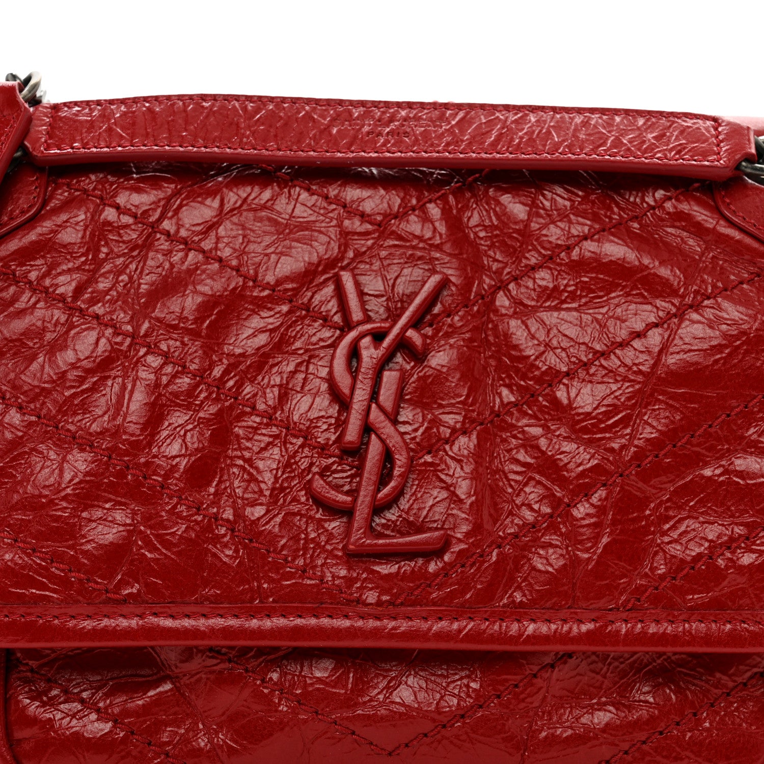 Saint Laurent Crinkled Calfskin Matelasse Monogram Baby Niki Chain Satchel Rouge Eros 5 of 10